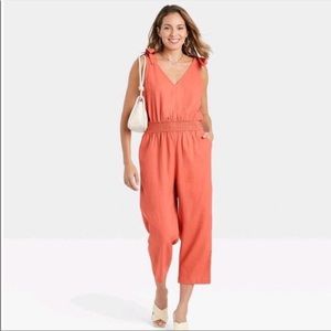 NWT A New Day Sleeveless Tie Jumpsuit Orange/Coral Sz M